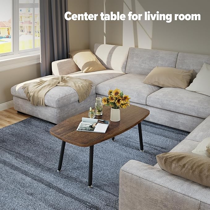 WOHOMO Folding Coffee Table Rustic Small Coffee Tables for Living Room Farmhouse Portable Table for Small Spaces Rectangular Mid Century Coffee Table, No Assembly 39.3 * 19.6 * 17.7IN, Walnut