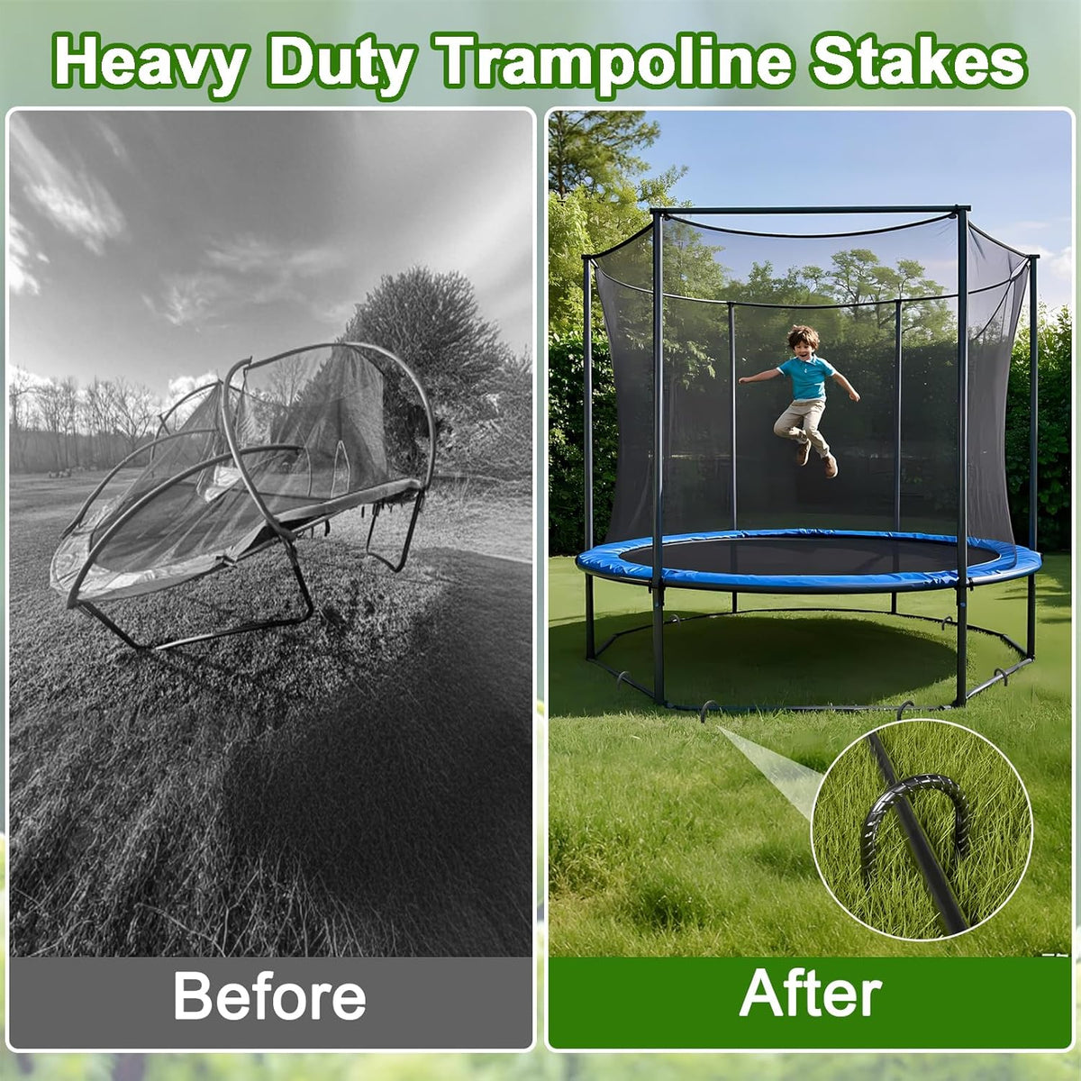 VVOKGO Trampoline Stakes 12 Inches Anchors High Wind Heavy Duty, 8-Pack U Shaped Tie Down Anchor Kit for Ground, Camping Tent, Soccer Net, Swing Set, Black