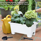Oliz Self-Watering Rectangle Planter Boxes 8-Pack, 15.7-Inch Window Box Planter with Drainage Holes & Trays, Pots for Vegetables, Herbs, Flowers, Garden Windowsill Balcony (White)