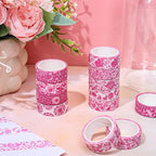 Whaline 12 Rolls Pink Floral Washi Tape Chinoiserie Flower Decorative Masking Tape Set Vintage Wrapping Paper Tape for Scrapbook Journal DIY Art Crafts