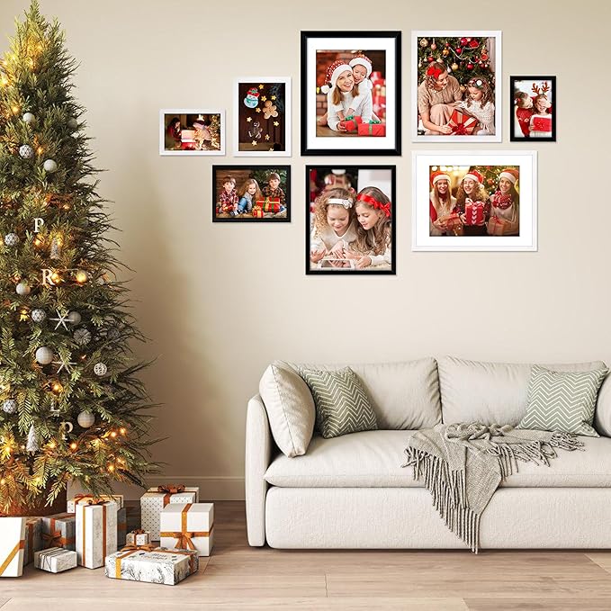 FIXSMITH 11x14 Picture Frame Set of 6, Black Photo Frames Bulk with HD Plexiglass, Display Pictures 8x10 with Mat or 11x14 Without Mat, Multi Picture Frames Collage for Wall Decor