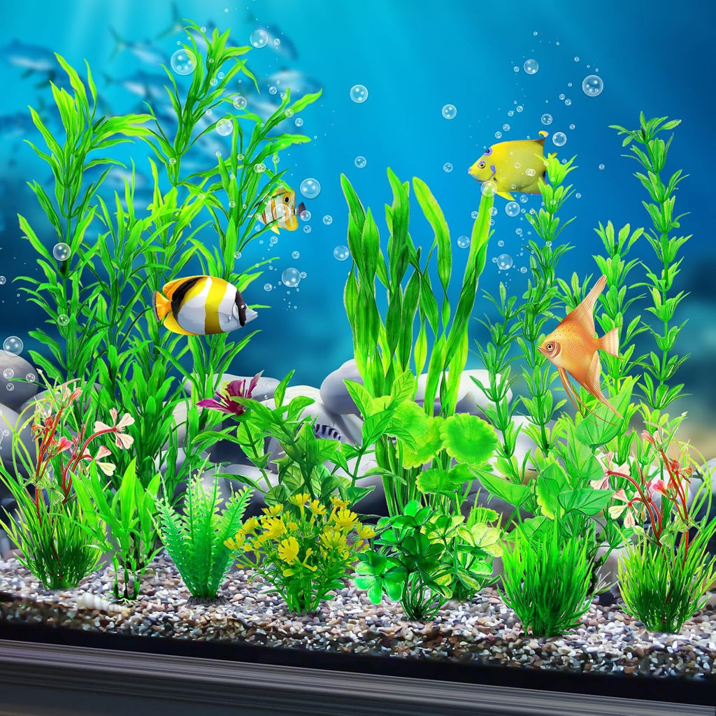 CousDUoBe 12pcs Fish Tank Accessories Aquarium Decorations Green Plants, Green Fish Tanks Decoration Plants, Fish Tank Decor, Aquarium Decor Plastic Plants