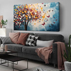 Butterfly Tree Canvas Wall Art for Living Room Bedroom Home Office Blue Colorful Tree of Life Wall Art Modern Large Framed Canvas Prints Size 29x59
