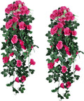 RECUTMS 2PCS Artificial Hanging Flowers 3.3Ft Fake Flower Plants for Home Room Garden Wedding Indoor Outdoor Decoration (Rose Red)