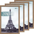 VCK 20x30 Poster Frame Set of 4 - Walnut, Gallery-Quality Wood Picture Frames, 1.1-Inch Wide Border, Polished Plexiglass, Vertical or Horizontal Wall Display for Photo/Art/Prints, Walnut