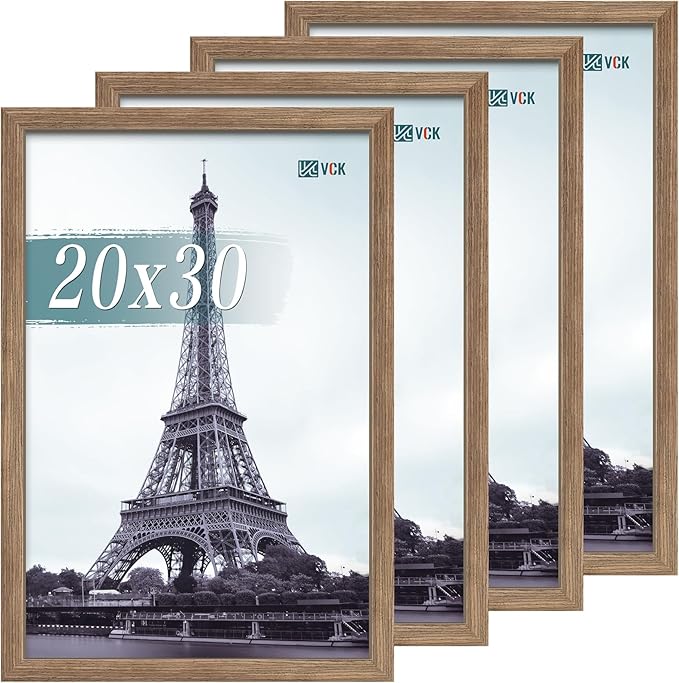 VCK 20x30 Poster Frame Set of 4 - Walnut, Gallery-Quality Wood Picture Frames, 1.1-Inch Wide Border, Polished Plexiglass, Vertical or Horizontal Wall Display for Photo/Art/Prints, Walnut