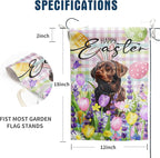 Happy Easter Labrador Dog Garden Flag Chocolate Lab Spring Flags Buffalo Plaid Bunny Eggs Yard Flag for Outside 12x18 Double Sided Small Decorative Floral Outdoor Flag