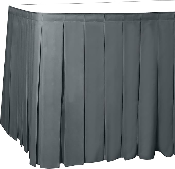 Ultimate Textile Pleat Polyester Fabric Table Skirt - Machine Washable Flame Resistant with Clips for Events, Weddings & Trade Shows, Cut & Sewn in Paterson, NJ - Charcoal, 17' Box Pleat