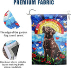 Stained Glass Chocolate Lab Garden Flag for Outside 12x18 Double Sided Rainbow Bridge Labrador Dog Bereavement Pet Sympathy Gift Memorial Yard Banner Small