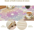 Oriental Mandala Table Runner, Traditional Bohemian Gradiently Purple Pink Blue Mandala Flower Table Runner for Farmhouse Cottage Kitchen Dining Table Decor, 13x108inch