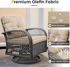 UDPATIO 3 Pieces Patio Furniture Set, Outdoor Swivel Rocker Patio Chairs Set of 2, All-Weather PE Wicker Glider Chairs with Thick Cushions and Glass Coffee Table，for Porch Deck Backyard Khaki