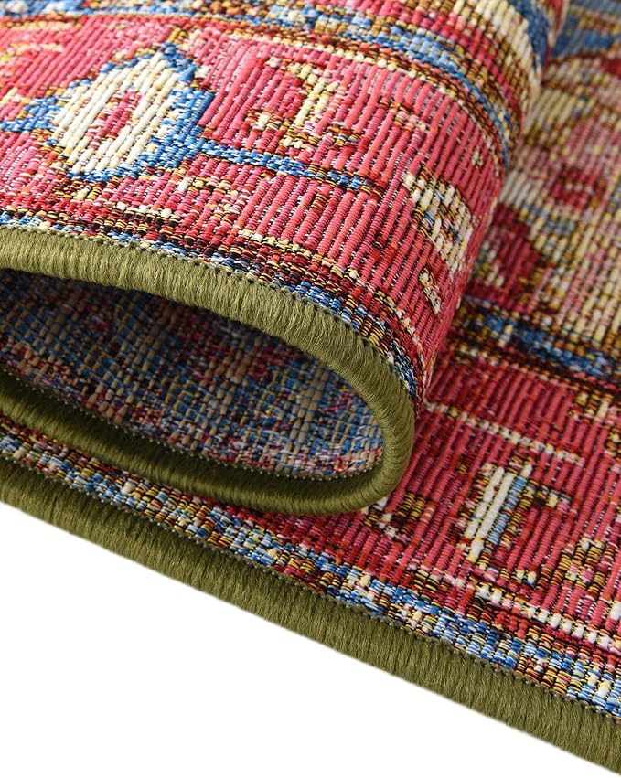 Unique Loom Outdoor Traditional Collection Area Rug - Limon (5' 3" x 8' Oval Multi/Red)