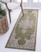 Unique Loom Outdoor Traditional Collection Area Rug - Antique (2' x 8' Runner Green/Ivory)