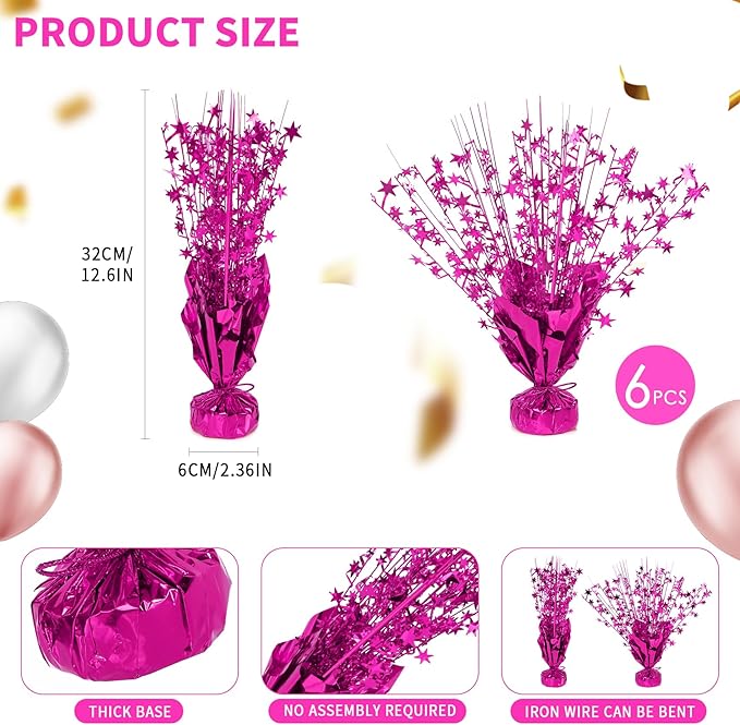 6 Pack Star Table Centerpieces for Party, Birthday Table Decorations for Kids Adults, Party Centerpieces for Tables for Wedding Baby Shower Graduation Holiday Event (Hot Pink)
