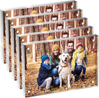 4x6 Acrylic Picture Frame 5 Pack, Clear Freestanding Double Sided Frameless Magnetic Photo Frames, Desktop Display Decor Gift
