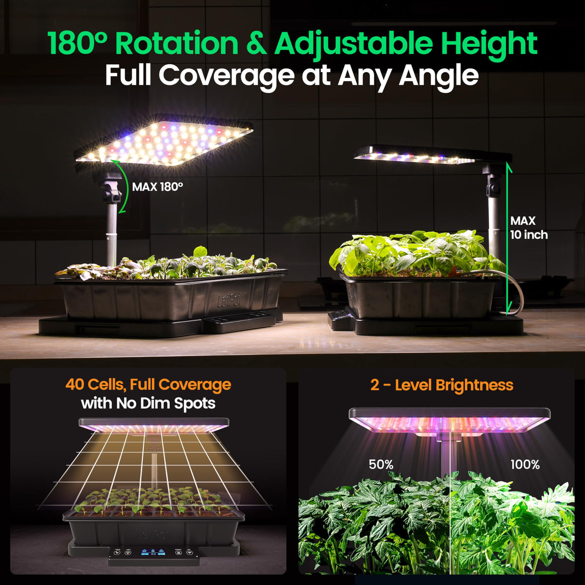 LetPot Smart Seed Starter with Humidity Dome, Germination Kit with Waterproof Seedling Mat, 24W Full Spectrum LED Grow Light, Smart Heating Base, EC Soil Sensor & App Control for Indoor Seed Starting