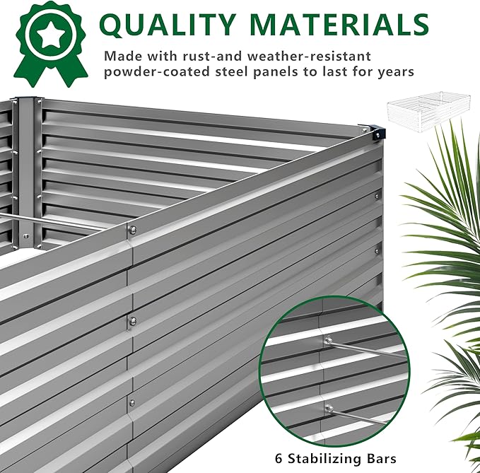 DIIYIV 8x4x1.5FT Galvanized Raised Garden Bed,Vegetable Boxes-Rectangle Metal Flower Box,Large Planter Raised Beds Outdoor Garden for Planting,Fruit,Herb-Silver