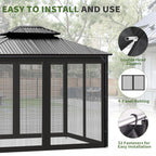 Gazebo Universal Replacement Mosquito Netting, 10' x 10' Outdoor Canopy Net Screen 4-Panel Sidewall Gazebo Curtains, with Zippers, Easy to Install, Fit for Most Gazebos 10x10 Canopy，Patio （Black）