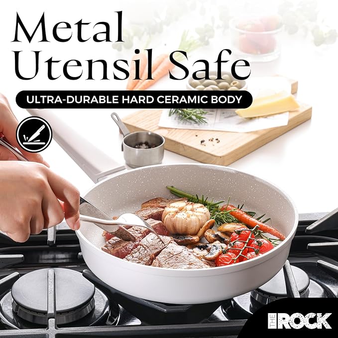 THE ROCK SOHO 11-Inch Ceramic Non Stick Frying Pan – Nothing Sticks, Never Warps, Lasts Longer, Non Toxic Skillet with Heat-Resistant Handle, PTFE PFOA & PFAS Free, Oven & Dishwasher Safe, Cream