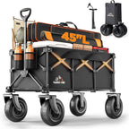 Beach Wagon with 10x3.5 Big Rubber Wheels for Sand, 400lbs Heavy Duty 220L Collapsible Utility Wagon, Easy Transport & Storage, Ideal for Sport, Camping, All-Terrain Outdoor Activities, Black