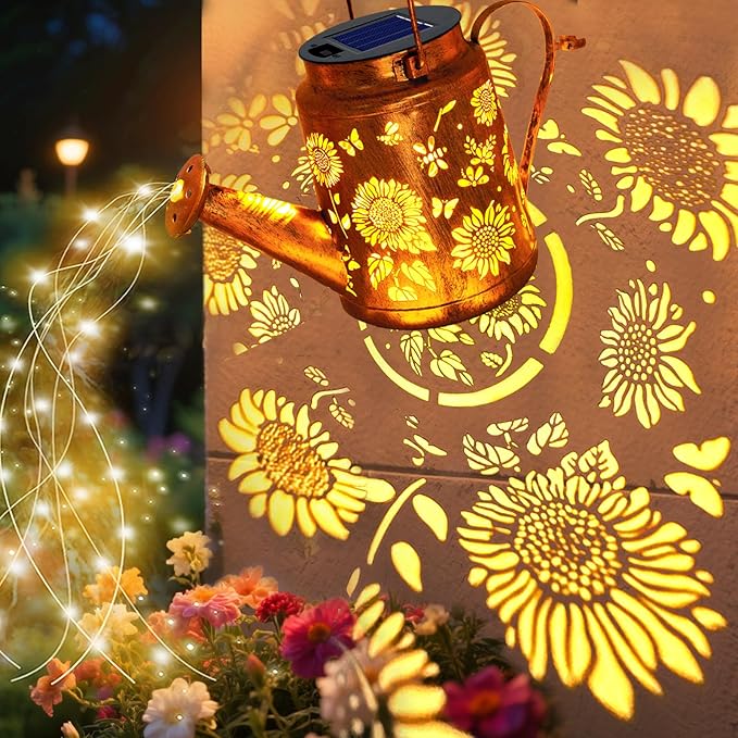 VOOKRY 2 Pack Sunflower Metal Solar Watering Can Lights, Solar Lights Outdoor Waterproof, Gifts for Women Mom Grandma Mother's Day, Hanging Lanterns Decorative Garden Decor for Outside Yard Patio Lawn
