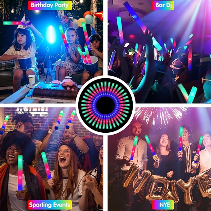 105 PCS LED Foam Glow Sticks, Glow Sticks Bulk Party Pack with 3 Modes Colorful Flashing, Glow in The Dark Party Supplies, Light Up Foam Sticks for Wedding, July 4th, Birthday, Raves, Concert