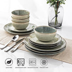AmorArc Ceramic Dinnerware Sets for 8, 24 Pieces Handpainted Stoneware Plates and Bowls Set, Scratch Resistant Dishes Set, Dishwasher & Microwave Safe, Reactive Color