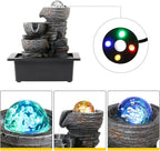Dyna-Living Water Fountain Indoor Tabletop Waterfall Fountain with Coloured LED Light, Desktop Decorative Water Fountain, Office Fountain Waterfall for Desk, Zen Water Fountain for Home Decor
