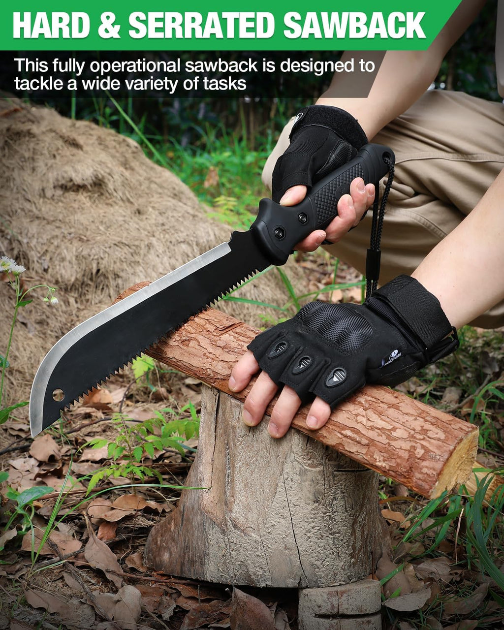 MOSSY OAK Machete with Saw, 19" Sharp Machete with Sheath, Ergonomic No-Slip Handle, Machetes for Bushcraft, Outdoor Hunting, Garden Cutting Trees and Yard Work