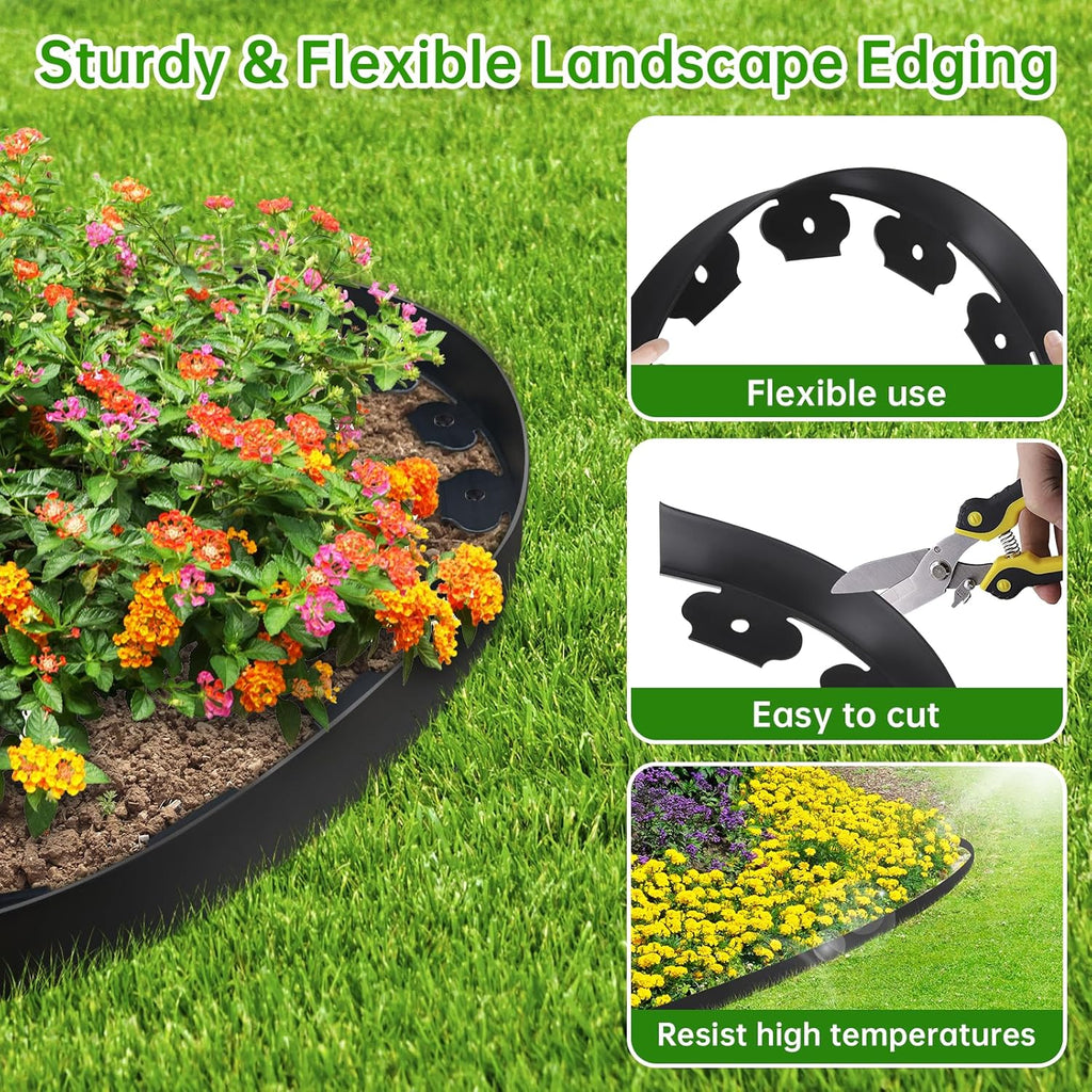 Landscape Edging Border No Dig - 20FT 4IN Tall Garden Edging Border with 20 Stakes, Plastic Garden Fence Lawn Edging Flexible for Landscaping, Flower Beds, Yard, Pathway with Connectors