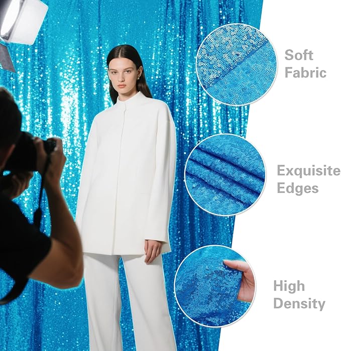 Turquoise Sequin Backdrop Curtain 4 Pieces 2FTx8FT Glitter Photography Backdrop for Party Wedding Birthday Christmas Decorations
