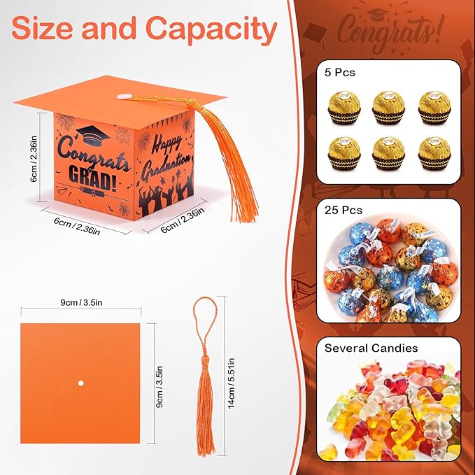 COTOPHER 36 Pack Mini Graduation Cap Gift Boxes with Tassel, Class of 2025 Graduation Candy Boxes Centerpieces for Tables Party Decorations, Small Treat Box Graduate Favors Supplies