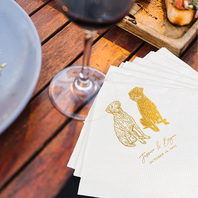 Luxury Custom Illustrated Dog Wedding Napkins, Custom Pet, Personalized Photo Napkins for Dog Wedding, Engagement Party
