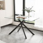 51" Rectangular Glass Dining Table Modern Kitchen Glass Top Table for 4 with Black Metal Legs, Clear Dining Table Kitchen Table for Home Office Dining Room