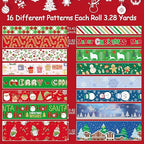 16 Rolls Christmas Washi Tape Holiday Masking Tape Red Green Christmas Wrapping Tape Glod Silver Foil Decorative Tape for Christmas Scrapbook Journal DIY Craft Gift Wrapping（Xmas