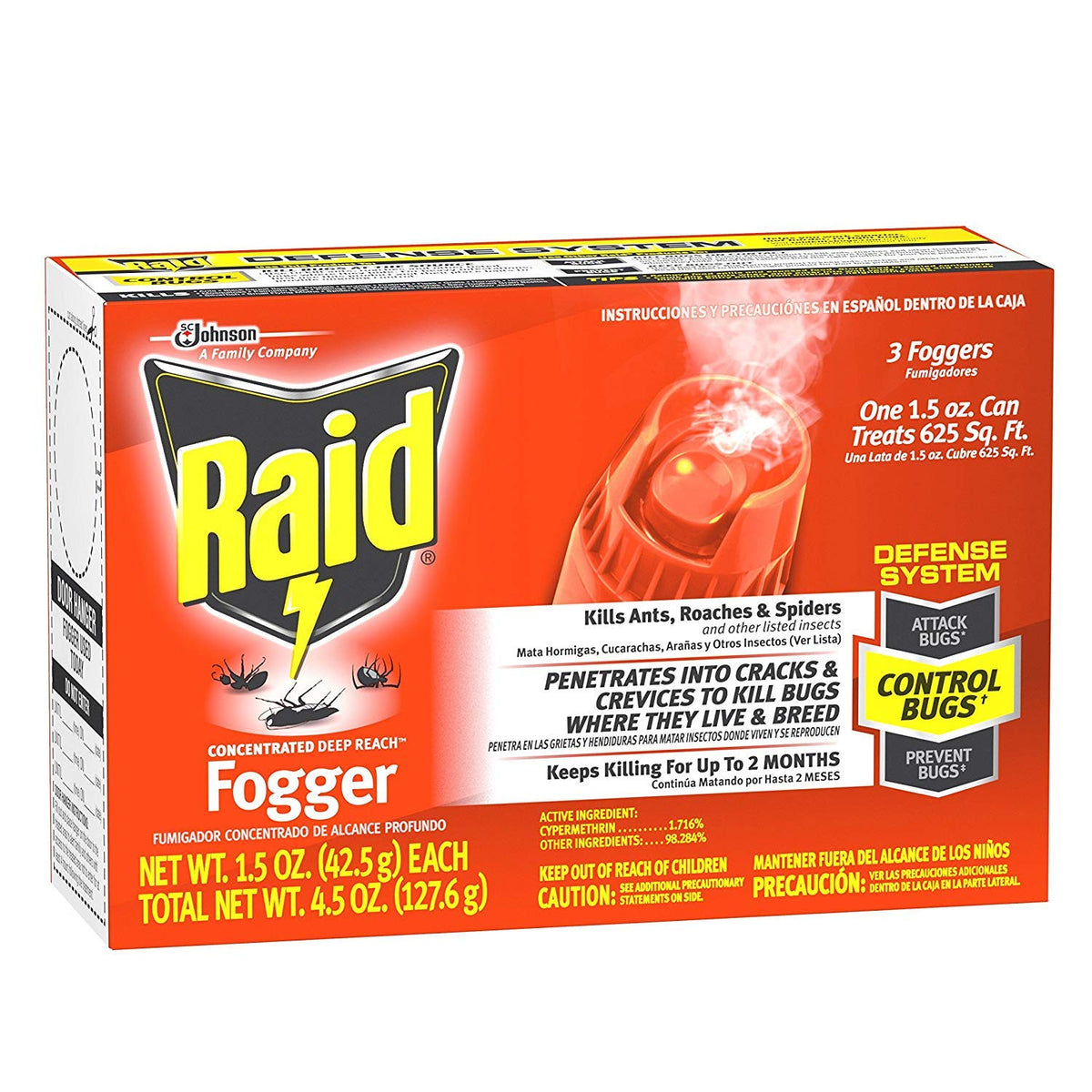 Raid® Concentrated Deep Reach Fogger, 1.5 oz, 3 Cans ( Pack of 3)