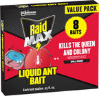 Raid Max Liquid Ant Bait; Kills Ants Where They Breed, for Indoor and Outdoor Use; 8 Bait Stations