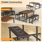 Dining Table Set for 4, Dining Room Table Set with 2 Upholstered Benches, Small Kitchen Table Set, 3 Piece Farmhouse Rectangular Dining Room Table Set, Space Saving Dining Table for Apartment