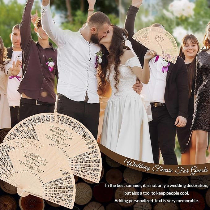 100 PCS Custom Fans Personalized Folding Fans for Line Dancing Wooden Hand Fan Wedding Favors Bulk Fans for Guests Party Event Use (Style06)