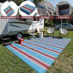 Lahome Striped Outdoor Plastic Straw Rug, Reversible Outdoor Rug Waterproof 9x12 Rugs for Patio, RV Camping Rug Picnic Mat Large Outside Carpet for Beach Deck Backyard Balcony(Blue/Red,9'x 12')
