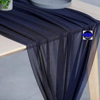MDS 5 Pack 10ft Chiffon Table Runner 29 x 120 Inches Sheer Wedding Runner Romantic Rustic Table Runner for Wedding Decorations, Birthday Parties, Bridal Shower Party Arch Decor - Navy Blue