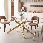 60" Rectangular Glass Dining Table Modern Kitchen Glass Top Table for 6 with Gold Metal Legs, Clear Dining Table Kitchen Table for Home Office Dining Room