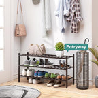 Long Shoe Rack, Bamboo Wood Shoe Rack for Closet, Entryway & Hallway, 3-Tier Stackable Shoe Shelf