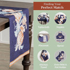 Maison d' Hermine Table Runner 100% Cotton Double Layer Table Runners 72 inches Long for Thanksgiving Christmas Decorations Home Kitchen Dining Party Wedding (Pumpkin Blues, 14.5" x 72")