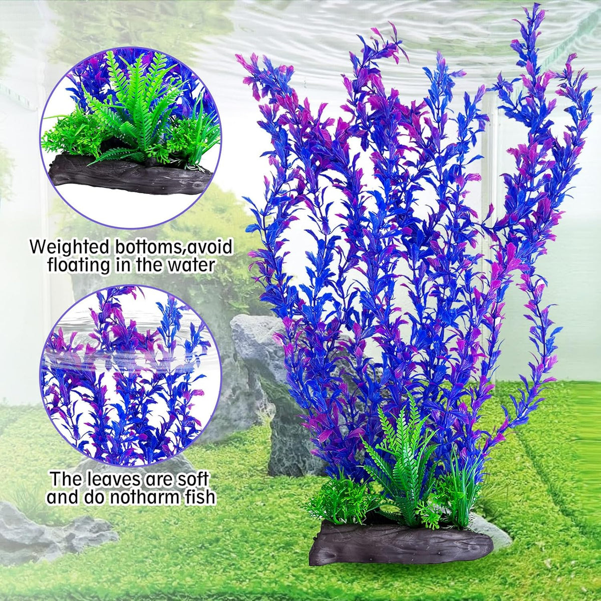 Hamiledyi Aquarium Plastic Plants Aquarium Decor Artificial Fish Tank Plants,Tall Fish Tank Decorations, Extra Large Aquarium Plant 20.4-inch Tall,2PCS