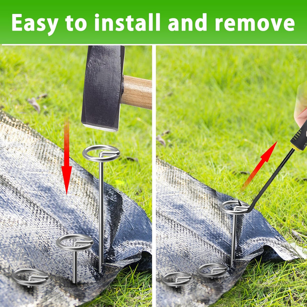 120 Pack Heavy Duty 8 Gauge Galvanized Landscape Fabric Pins, 6 Inch G-Shaped Round Top Weed Barrier Stakes for Garden, Erosion Control, Tent, Ground Cover (Silver)
