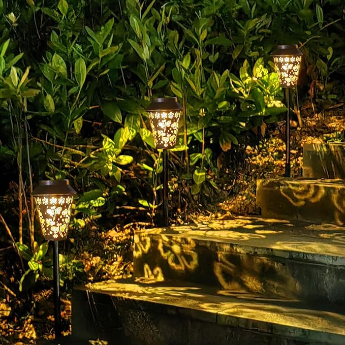 Solar Pathway Lights, Dragonfly Metal Copper Lantern for Yard, Garden, Walkway, Lawn and Patio Decor, Outdoor Waterproof Landscape Lighting Gifts for Women, Mom, Grandma