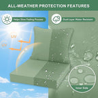 Summsun Outdoor Cushions for Patio Furniture, Double-Sided Waterproof Backrest and Deep Seat Cushion Set with Removable Cover, 22 x 22 Inch, Sage Green, Set of 2