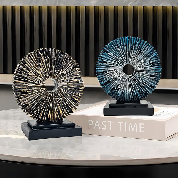 Abstract Statue for Home Decor,Office Desk Sculpture for Men,Creative Round Line Ornament for Bookshelf,Modern Decorative Sculpture,Bedroom,Livngroom,Table(Blue)