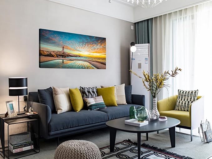 YYYYHPP YP1862 Canvas Prints Wall Art Peggy's Cove Lighthouse Sunset Ocean View Landscape Nature Pictures Stretched Canvas Wooden Framed for Living Room Bedroom and Office Wall Decor